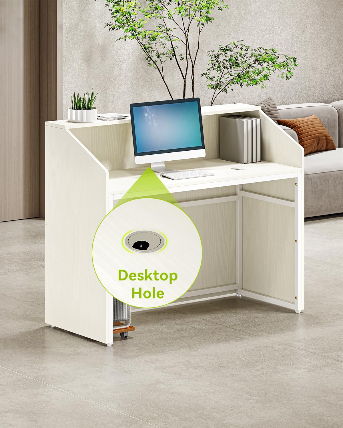 LITTLE TREE 47-Inch Reception Desk with Counter, White Front Desk Reception Room Table, Retail Counter for Checkout, Modern Welcome Desk for Lobby, Office, Beauty Salon LITTLE TREE