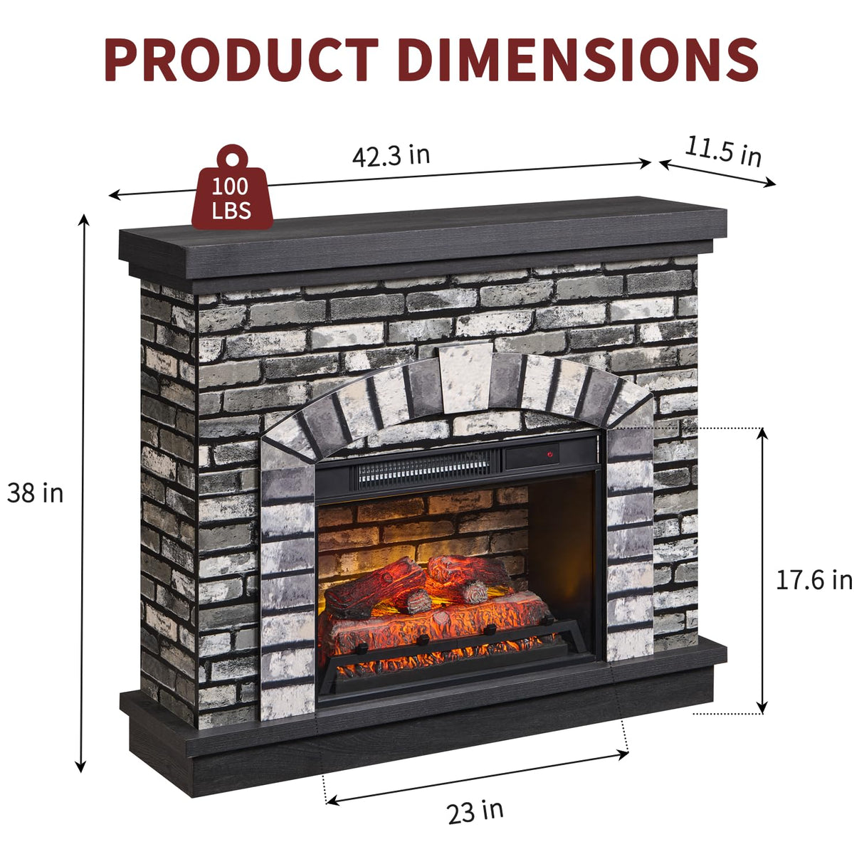 IFGET 42" Electric Fireplace with Mantel, Farmhouse Fireplace TV Stand w/23'' Freestanding Electric Fireplace Heater, Remote Control, Adjustable 3D Realistic Flame Level for Living Room, Light Grey IFGET