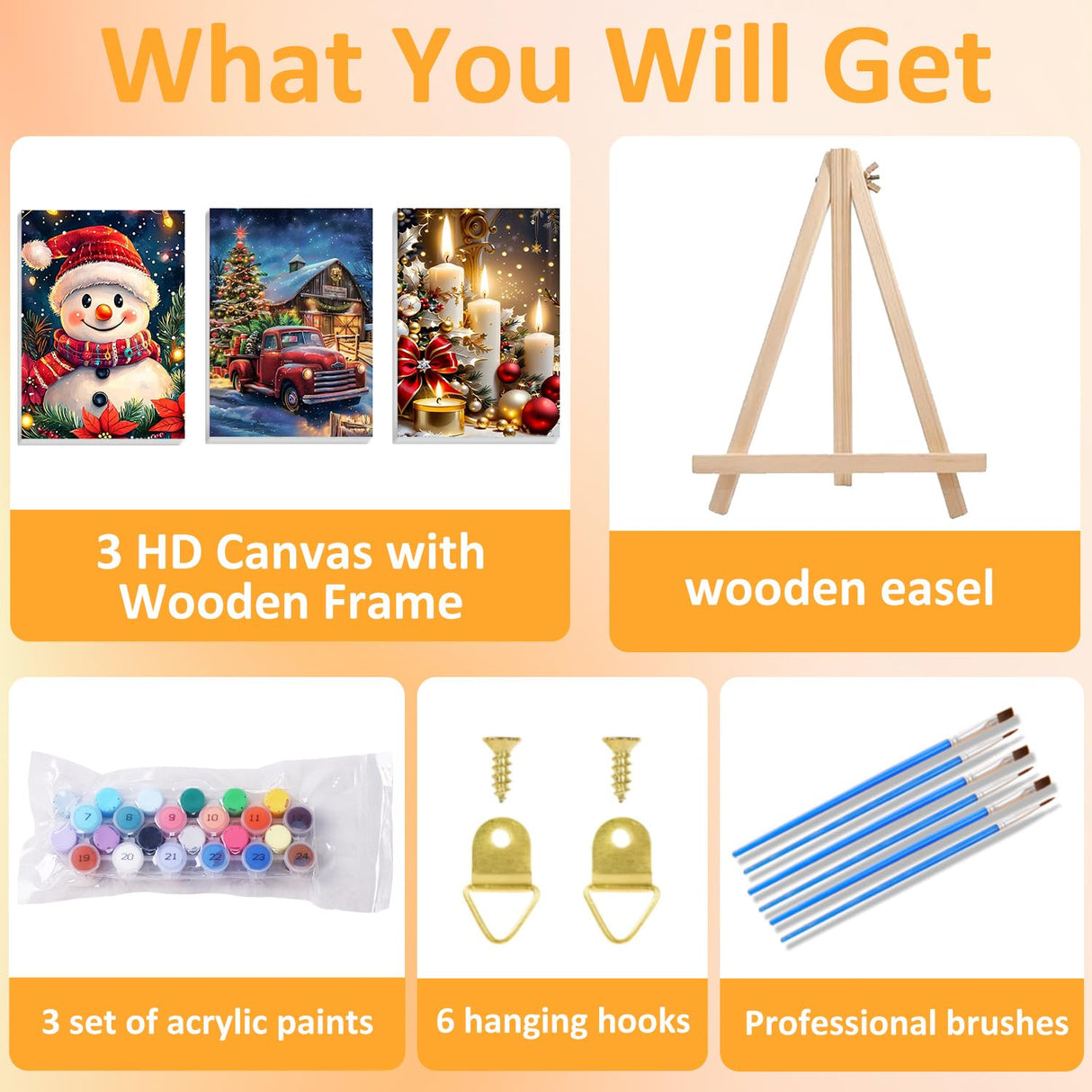 Mandun 3 Pack Christmas Paint by Numbers for Adults, Christmas Paint by Numbers Kits for Adults, Acrylic Oil Painting Kits with Frame and Wooden Easel 7.8x11.8 Inch Mandun