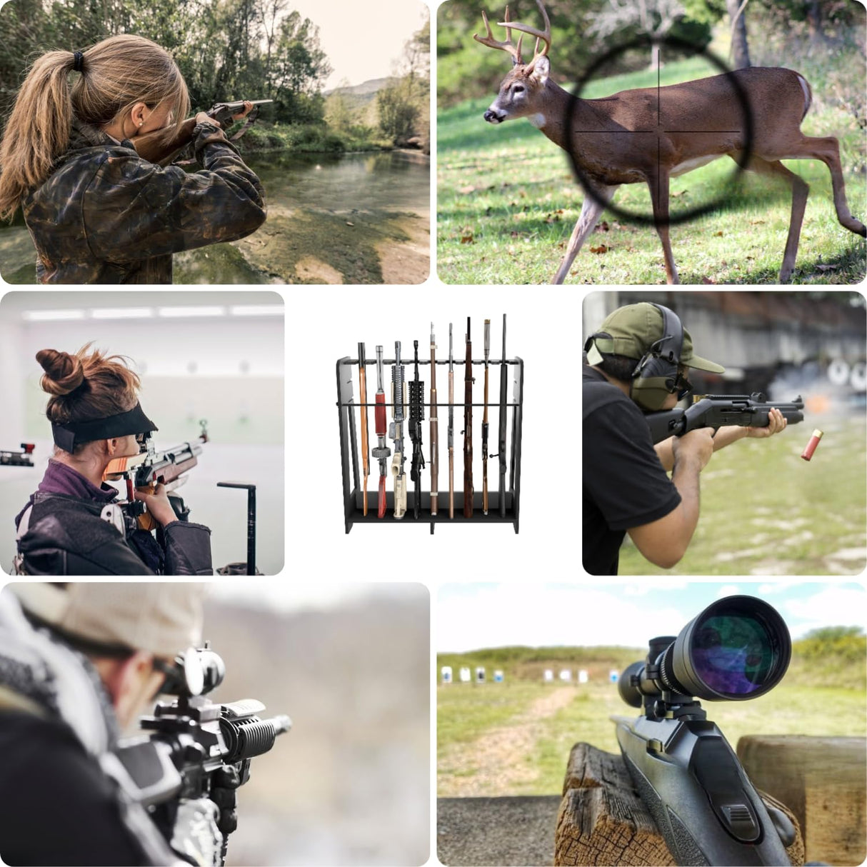 Prometis Gun Storage Racks Indoor - Freestanding Floor Wooden Rifle Standing Rack, Vertical Shotgun Storage Solutions and Gun Room Display Stand, 9 Slots Adjustable Height for up to 9 Long Guns Prometis