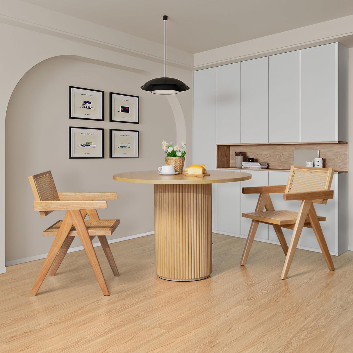 SIMTONAL Round Dining Table Modern Wood Kitchen Table 35'' Circular Tabletop for Leisure,35''L x 35''W x 29.9''H SIMTONAL