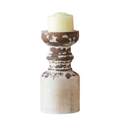 Rustic Candle Holder for Pillar Candle, White Distressed Farmhouse Wooden Pillar Candle Holders, Antique Candlestick Holder for Dining Table Centerpieces,Coffee Table Decor (4.5" x 4.5" x 9")