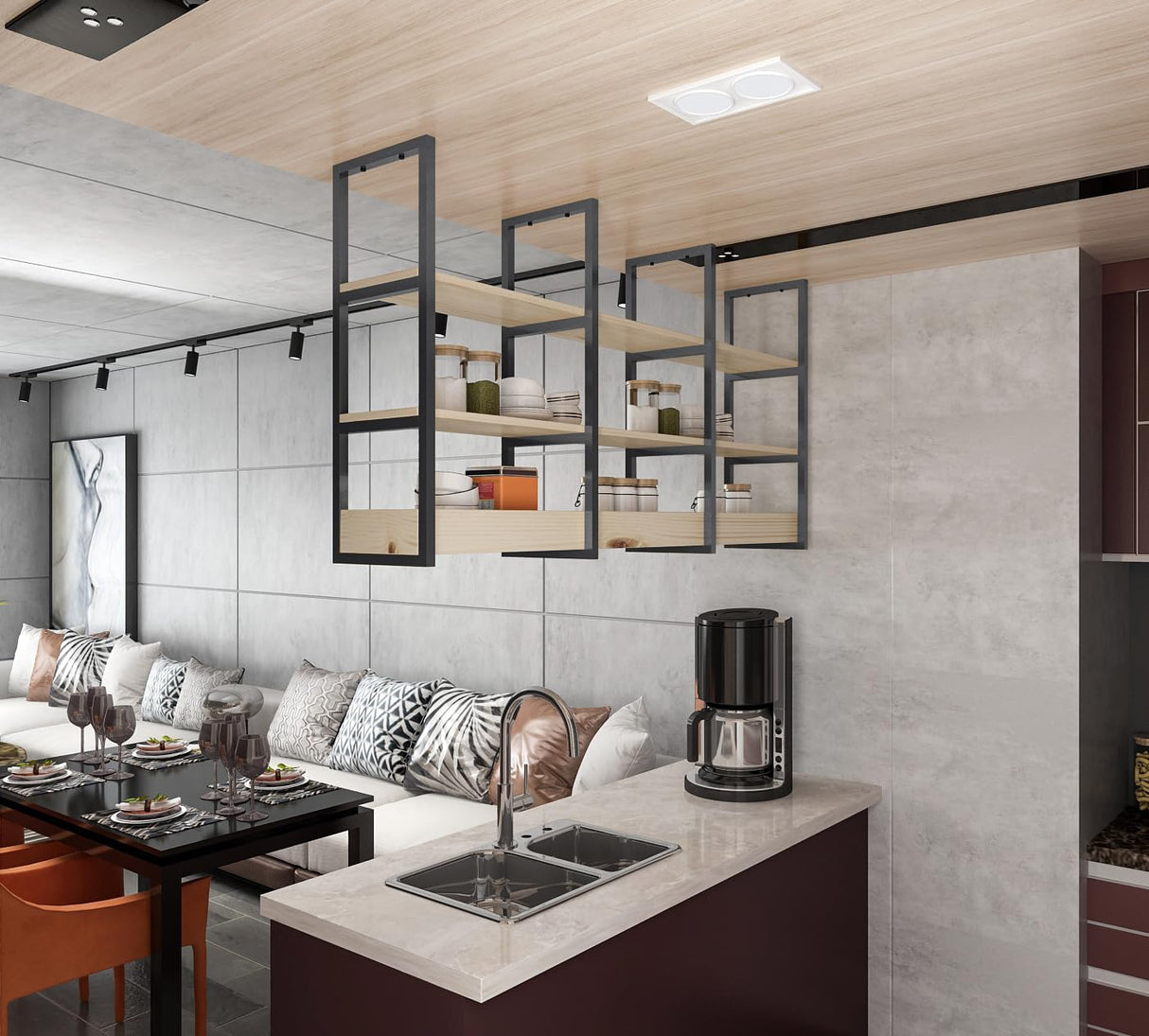 DIYHD 3-Tier Ceiling Mount Shelf Brackets,Industrial Rustic Black Storage Hanging Pipe Shelf,Max Load 100lbs,No Wooden Plank DIYHD