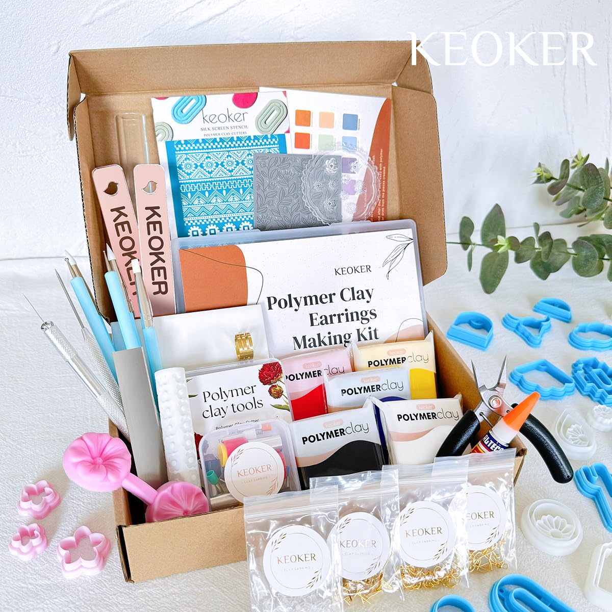 Keoker 123 PCS Clay Earring Making Kit, Polymer Clay Jewelry Making Kit for Teens and Adults, Fashion Designer Kits, Polymer Clay Earrings Kit Crafts, Great Gifts Keoker