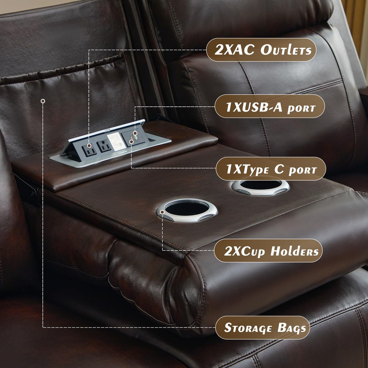 Neptane Power Reclining Sofa Set with Adjustable Headrest, Home Theater Seating with LED Light/Armrest Storage/USB&Type-C, Power Reclining Sofa and Loveseat Set for RV Sofa Furniture Neptane