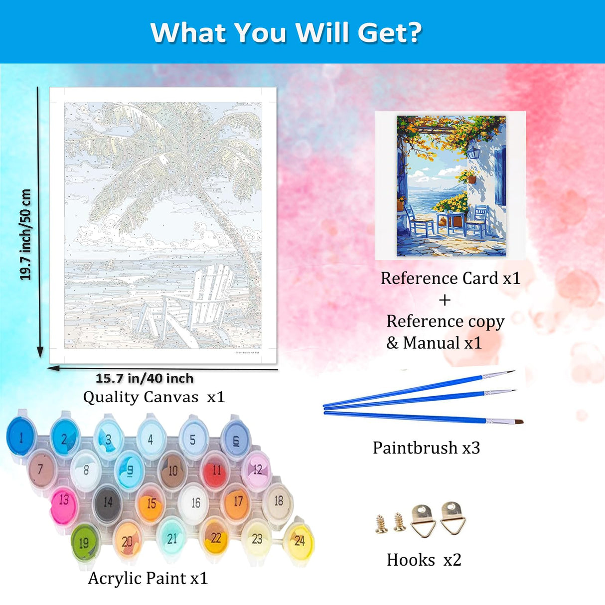 Artunion Mediterranean Greek Island Paint by Numbers Kit for Adults,Santorini Landscpe Paint by Number Kits, DIY Acrylic Paint by Number Kits on Canvas Arts Craft for Home Wall Decor 16x20 Inch Artunion