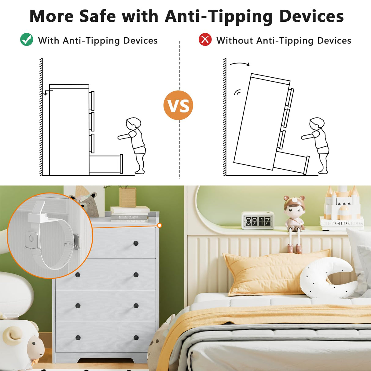 Furnulem 4-Drawer Dresser for Bedroom - White Wood Chest of Drawers Closet Storage Cabinet Organizer for Bedroom, Living Room, Hallway & Office Furnulem