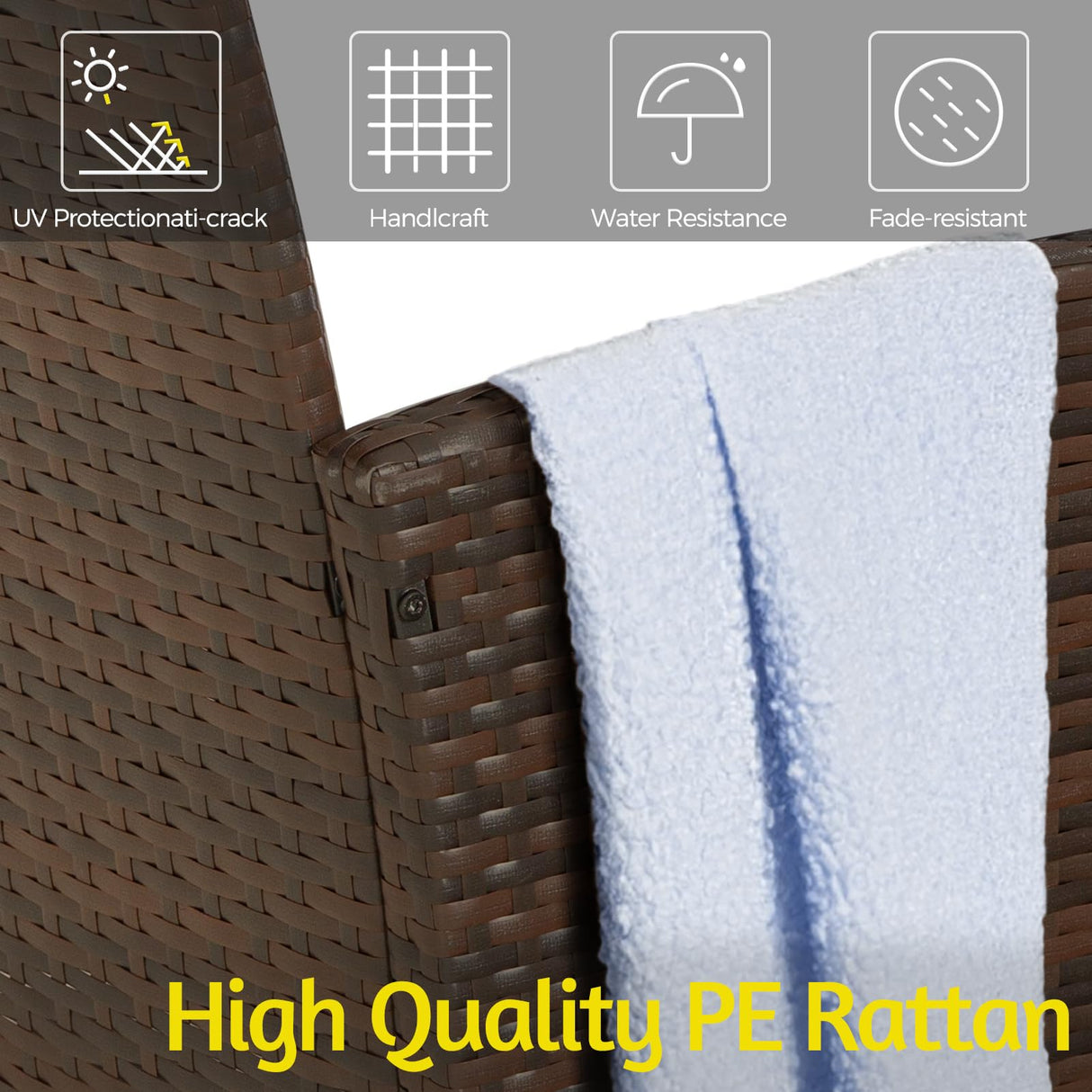 HYDRAGARDEN 4 Piece Outdoor Furniture Set, Patio Wicker Sectional Sofa with Tempered Glass Coffee Table and Cushions, Rattan Conversation Set for Garden Backyard Balcony (Brown Rattan-Blue Cushion) HYDRAGARDEN