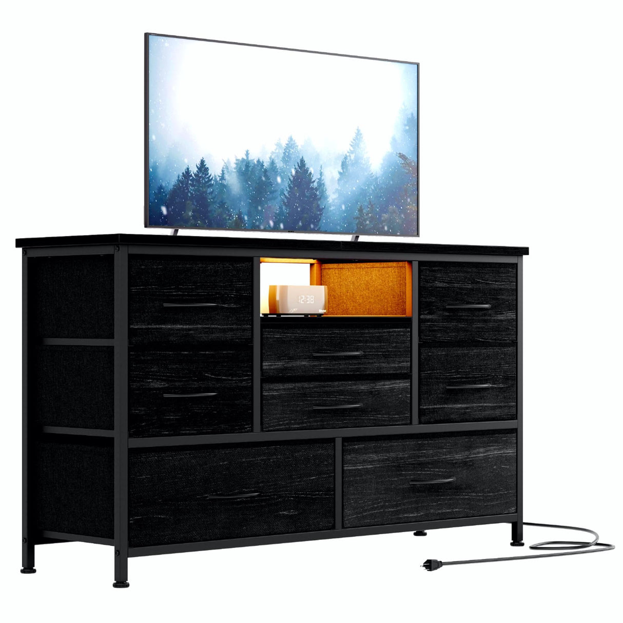 Jojoka 8 Dresser TV Stand with Power Outlet & LED for 55'' TV, Long Dresser for Bedroom with 8 Deep Drawers, Wide Console Table for Storage in Closet, Living Room, Entryway, Wood Top Jojoka