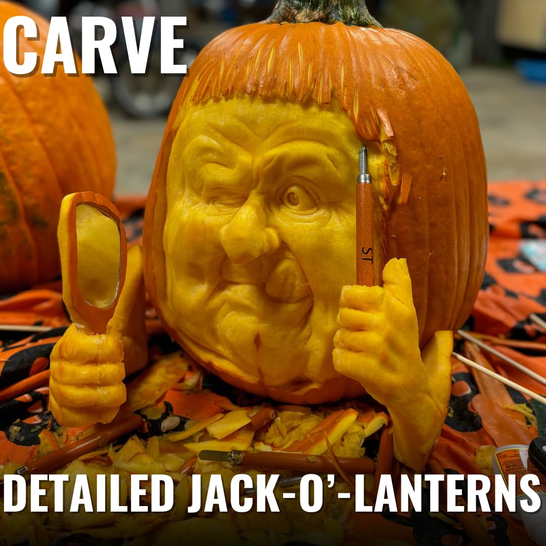 Beginner-Friendly Wood Carving Kit, 15pc Wood Carving Tools Set with Razor Sharp Carving Knives & Mini Chisels, Linoleum Carving Tools, and Woodworking Tools for DIY Crafts from Schaaf Tools (Large) Schaaf Wood Carving Tools