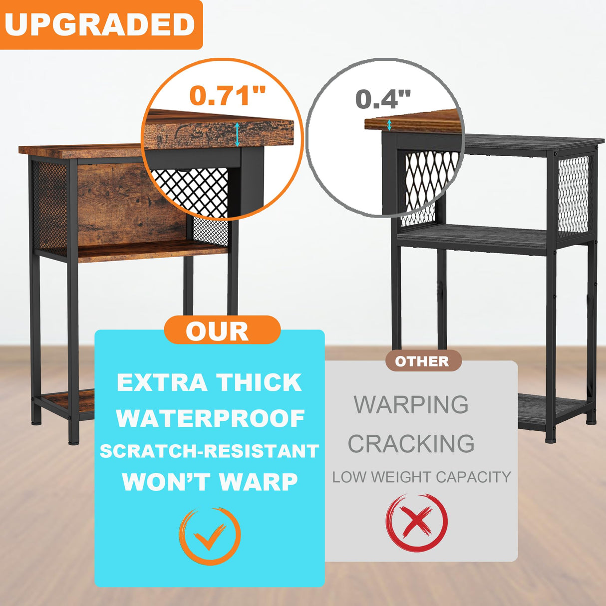 BSONE 5-10 Gallon Fish Tank Stand, Small Aquarium Stand Shelf, 0.71" Thickened Tabletop, 20.5" W×11" D ×34.3" H , Rustic Brown BSONE