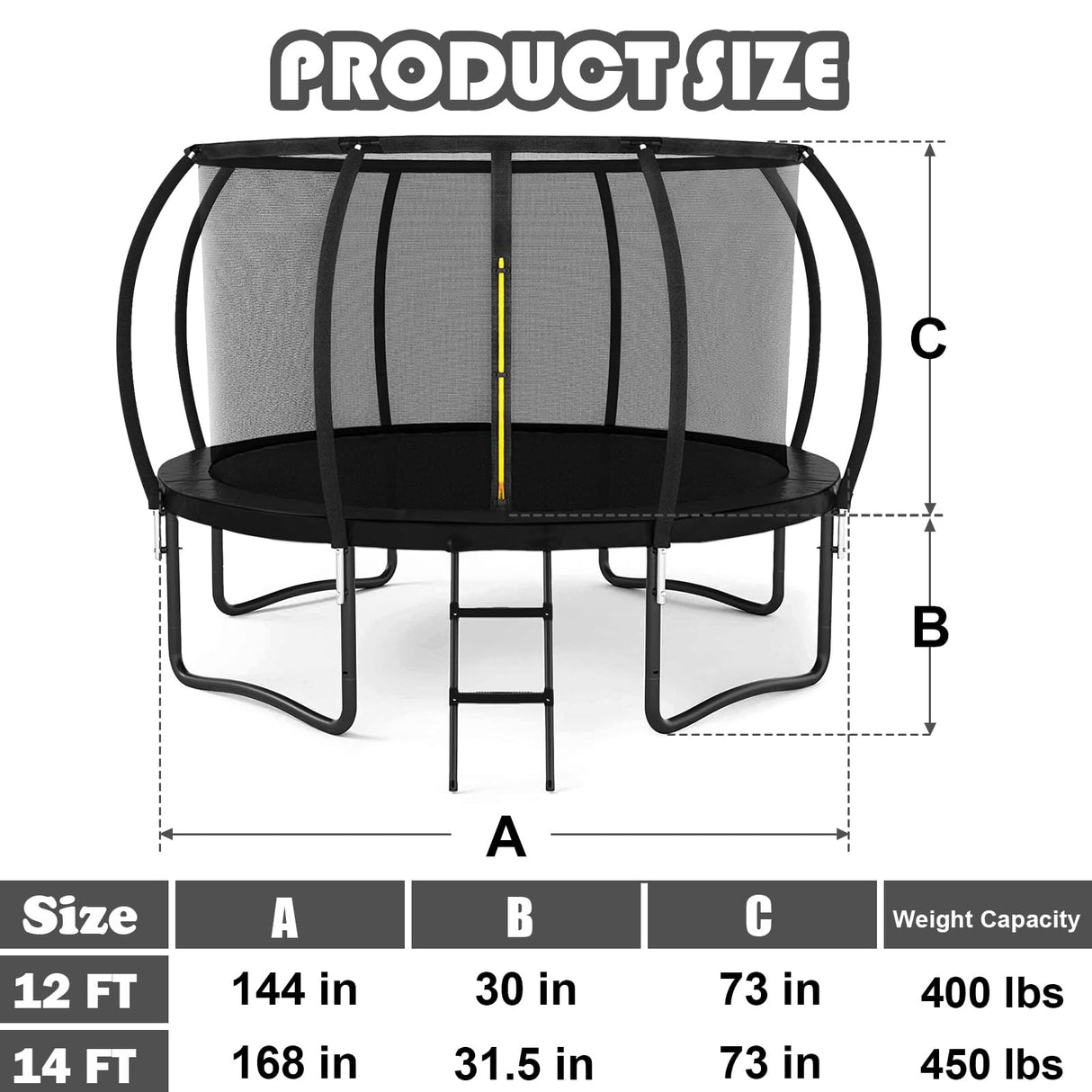 Liyarya 12FT/14FT Trampoline for Kids/Adults - Outdoor Recreational Trampoline with Enclosure Net, Curved Poles, Ladder, Heavy Duty, Anti-Rust Coating, ASTM Approved Liyarya