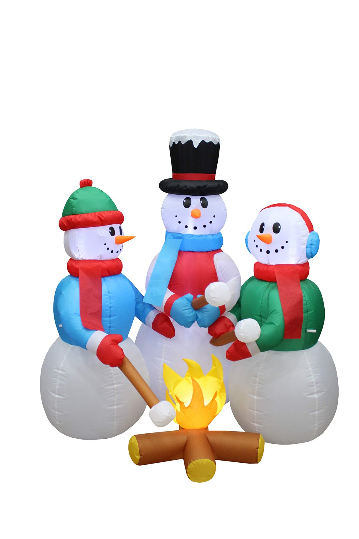 5 Foot Tall Huge Christmas Inflatable Snowmen Snowman Campfire Camping Roasting Marshmallows LED Lights Outdoor Indoor Holiday Decorations Blow up Lawn Inflatables Home Family Decor Yard Decoration BZB Goods