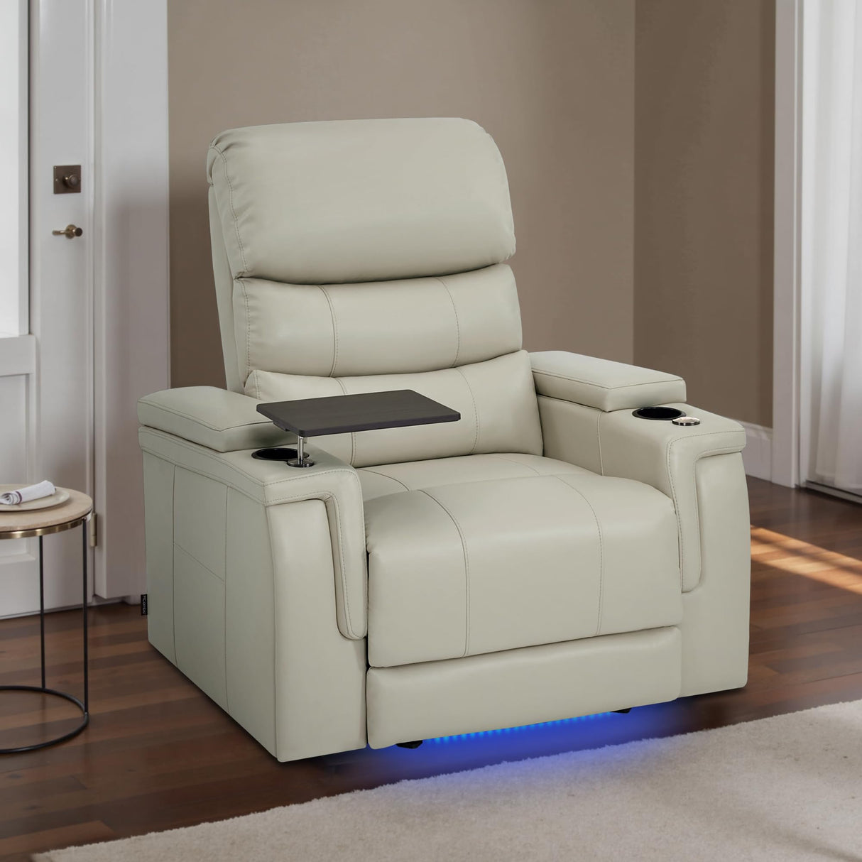 MCombo Triple Motors Power Recliner Chair with Power Headrest & Lumbar Support for Living Room, Home Theater Seating with Armrest Storage, Tray Table and Dual Charging Ports HTS708 (Beige) MCombo