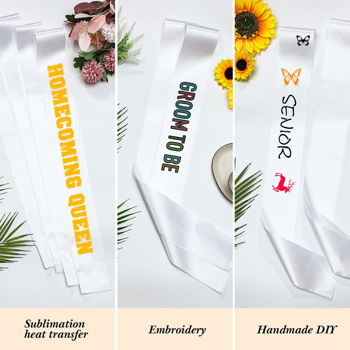 Funtery 20 Pieces White Blank Sash Sublimation Pageant Sashes DIY Plain Sash with Safety Pins for HTV Vinyl Hot Foil Printing Homecoming Pageants Wedding Birthday Party Supplies Funtery