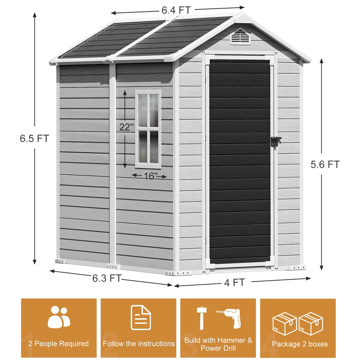 Outdoor Resin Storage Shed with Floor Window Lockable Door Included, 6x4 FT Plastic Sheds, Waterproof Outside Storage Sheds for Garden Backyard Patio Lawn Tools, Gray Restland