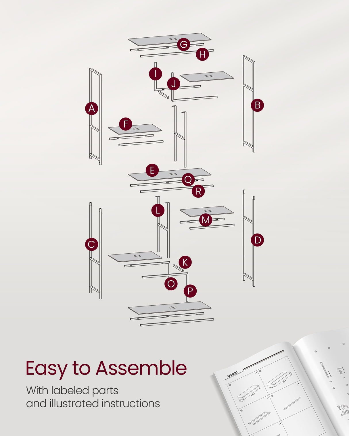 VASAGLE Bookshelf, 6-Tier Tall Bookcase, Display Shelf, Plant Stand, 11.8 x 31.5 x 70.9 Inches, Tempered Glass, for Study, Office, Living Room, Bedroom, Kitchen, Metallic Gold ULGT502A01 VASAGLE