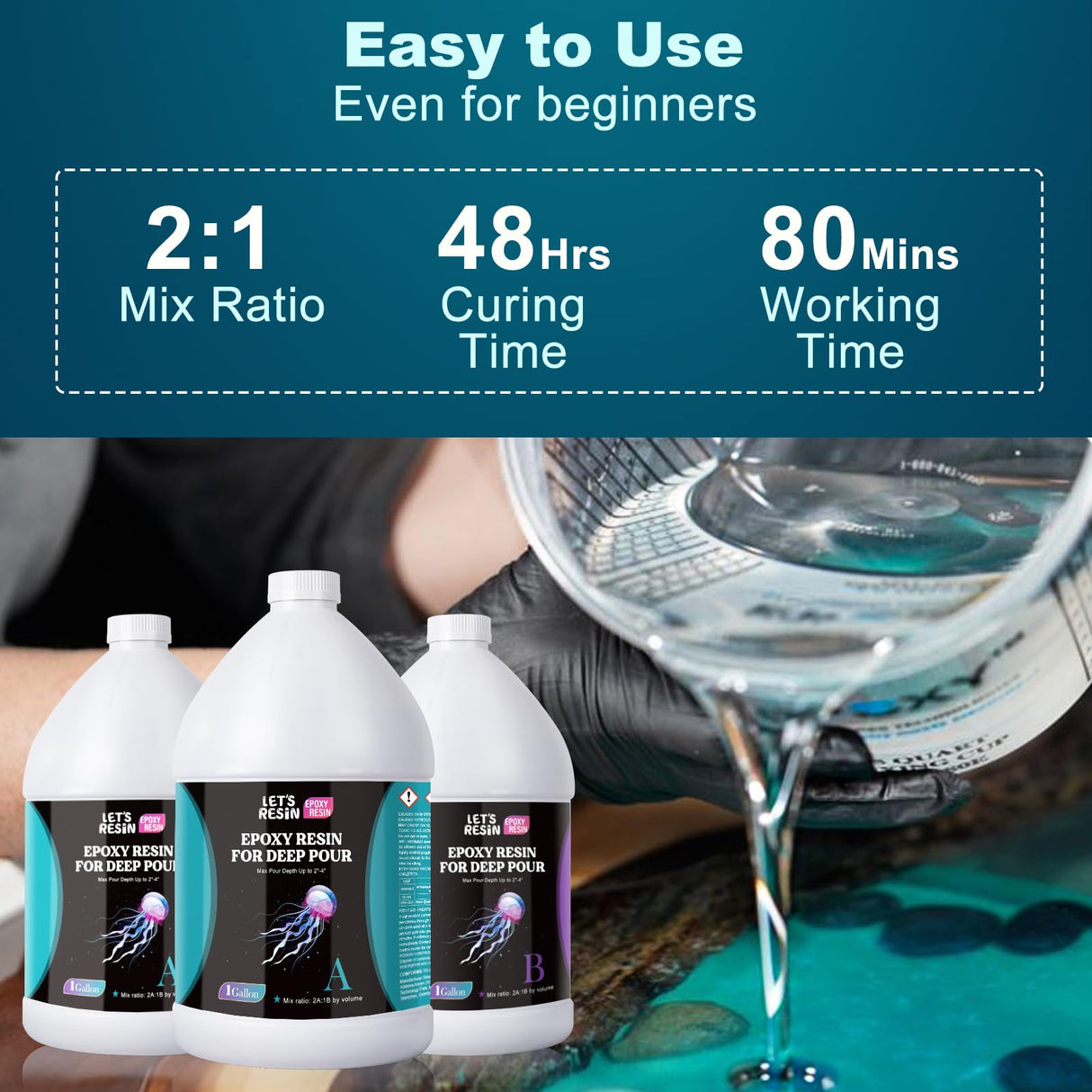 Bundle Set of 3 Gallon Deep Pour Epoxy Resin and 2 Gallon Epoxy Resin LET'S RESIN EPOXY RESIN