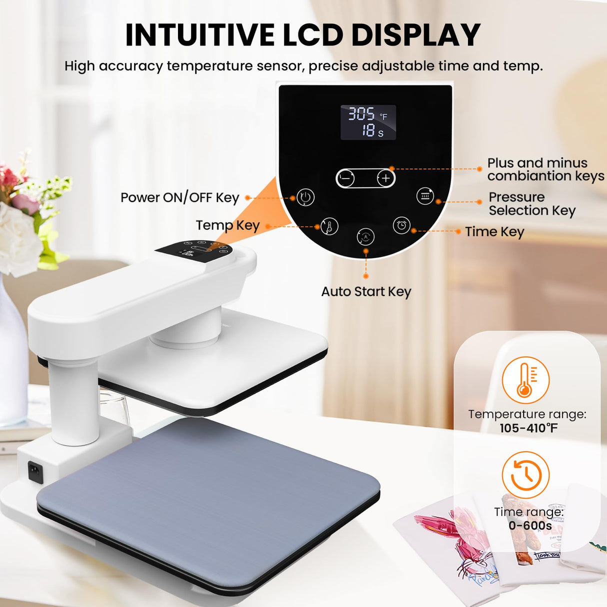 Swivel Auto Heat Press Machine, 15x15 Smart T-Shirt Press with Auto Release & 7-Level Auto Pressure, Higher Heating Height, Heats Up Fast and Evenly Heat for HTV, Sublimation, Heat Transfer Whubefy