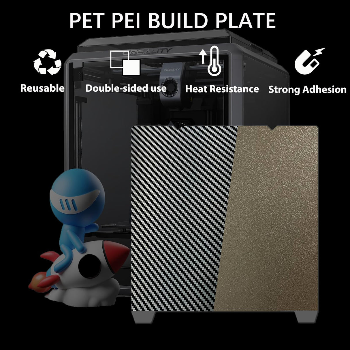 Sahvaim Carbon Fiber PET+Textured PEI 235X235mm K1C K1 Build Plate,3D Printer Platform for Creality K1/ K1C/Ender-3 S1/Ender 5 S1/Ender 3 S1 Pro/Ender V3 KE/Ender3 V3 SE(Without Magnetic Base) SAHVAIM