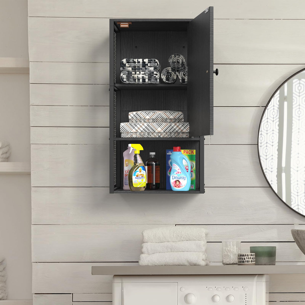 NOVIMANGO Small Bathroom Wall Cabinet, Bathroom Storage Cabinet Wall Mounted, Black Modern Medicine Cabinet, 3-Tier Wall Mounted Storage Cabinet Over The Toilet for Small Spaces, Living Room NOVIMANGO