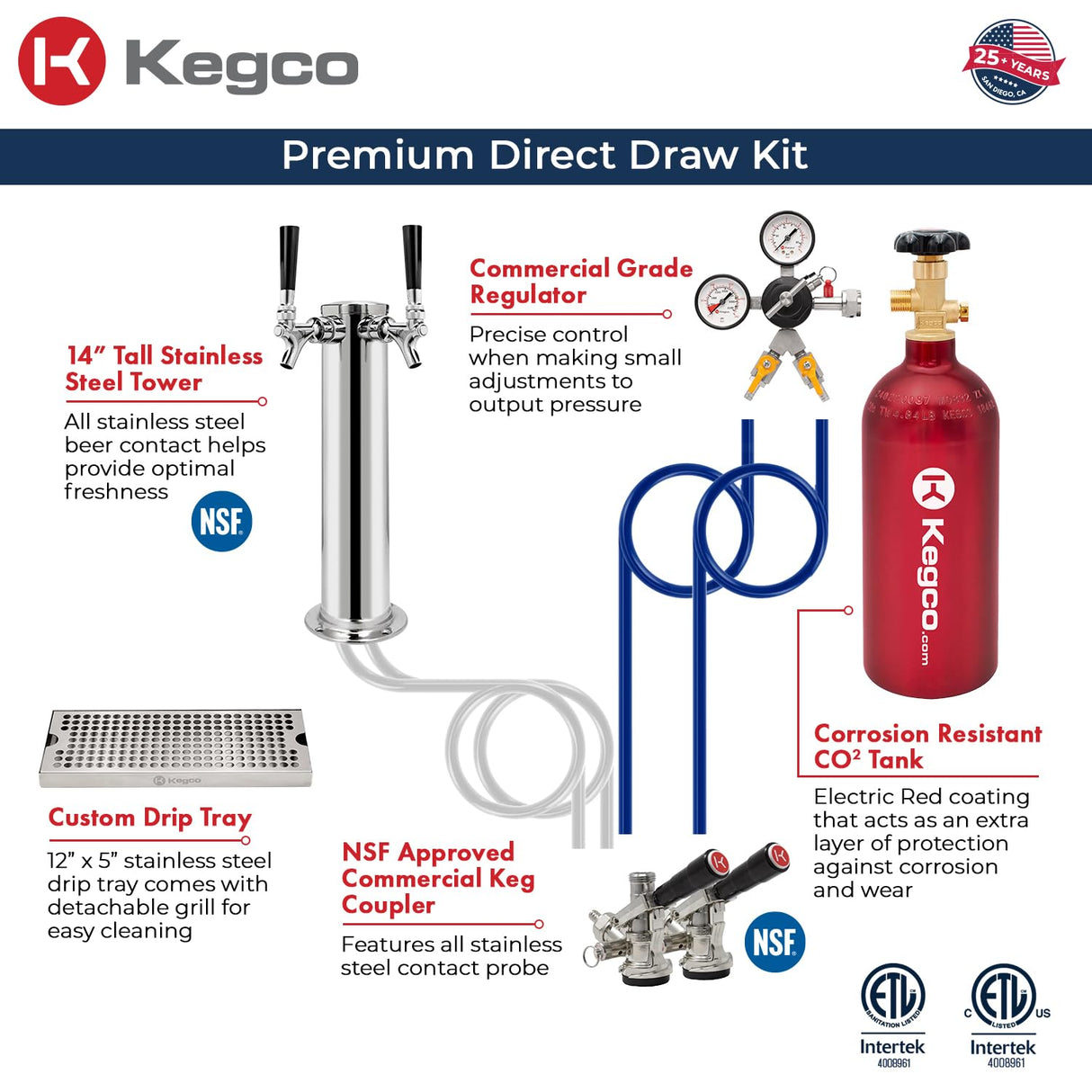 Kegco Kegerator 24" Wide Dual Tap Black/Stainless Steel Undercounter Beer Dispenser HK38BSU-2 Kegco