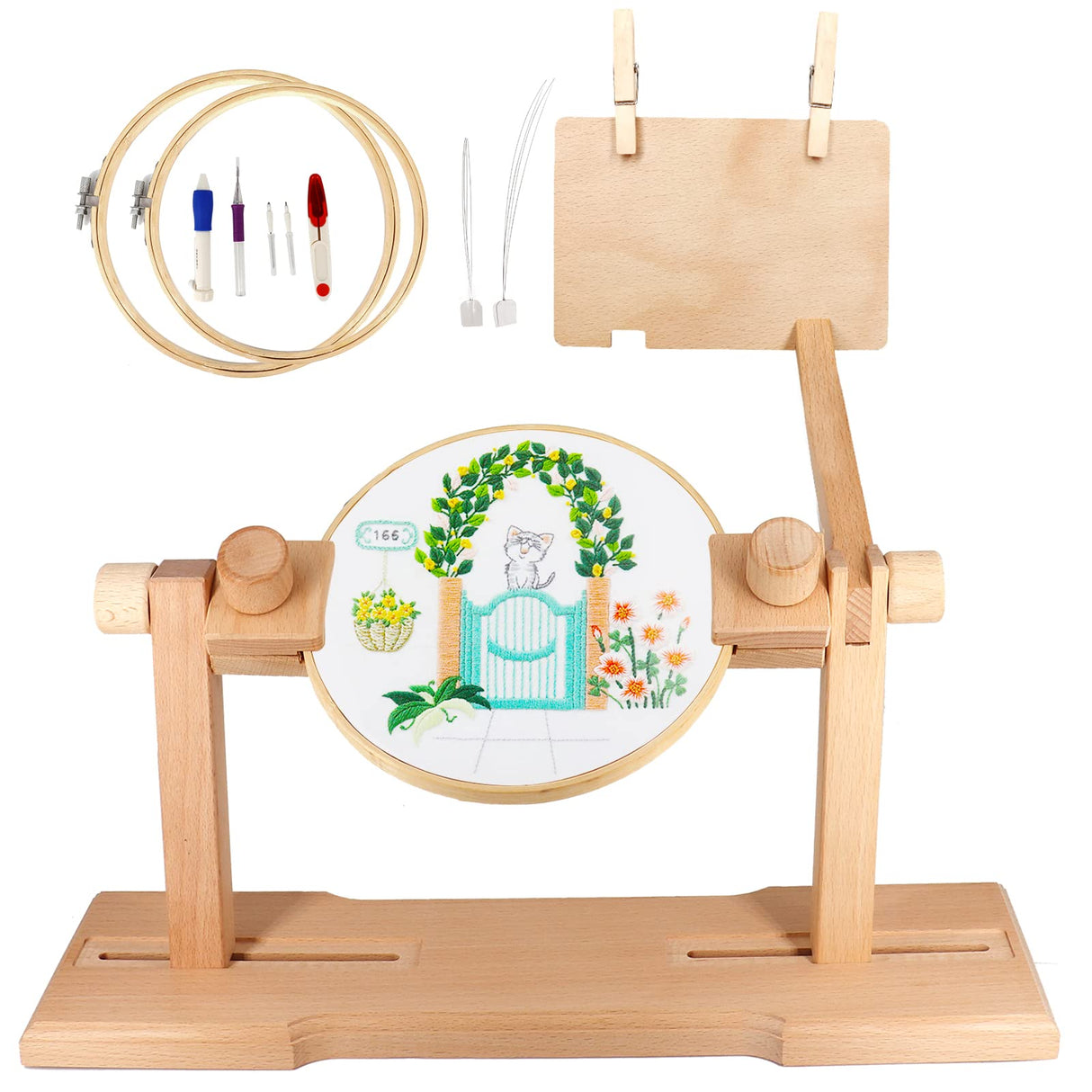 SolidGnik Embroidery Stand, Adjustable Embroidery Hoop Holder, Cross Stitch Stand with Embroidery Kit and 3PCS Embroidery Hoops SolidGnik