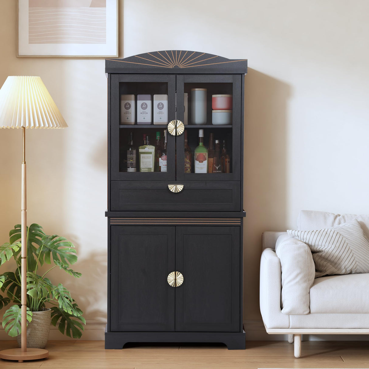 Janmer Home 67" Tall Kitchen Storage Cabinet, Farmhouse Pantry Cabinet with Doors, Drawer and Adjustable Shelves, Freestanding Cupboard Wood Pantry for Kitchen, Dining Room Bathroom (Retro, Black) Janmer Home