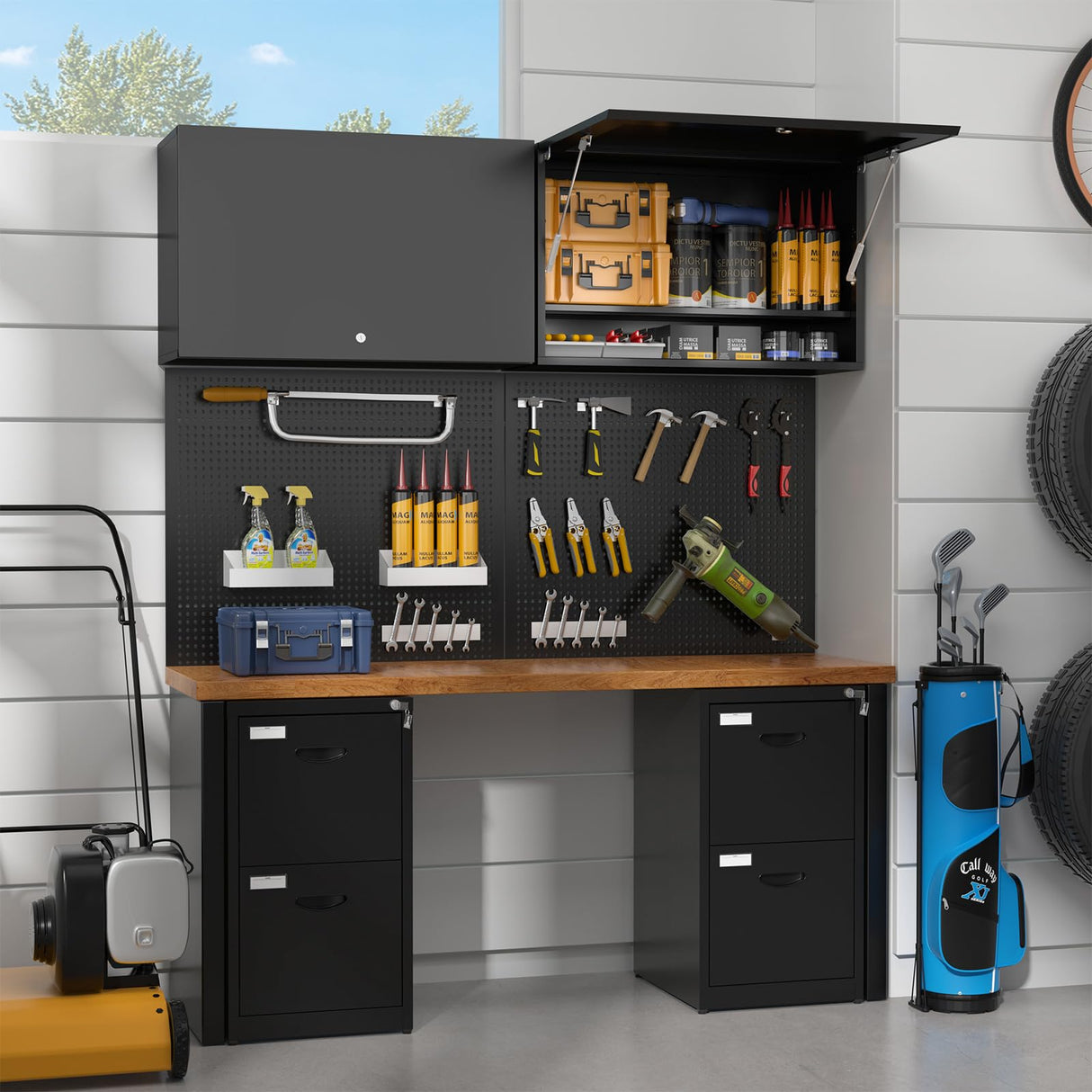 POLUP Garage Storage Cabinets with Adjustable Shelf, Up-Flip Door Metal Wall Cabinet, Wall-Mounted Locking Cabinet, 20" H One Door Utility Upper Cabinet for Garage Basement Workshop-Assembly Required POLUP