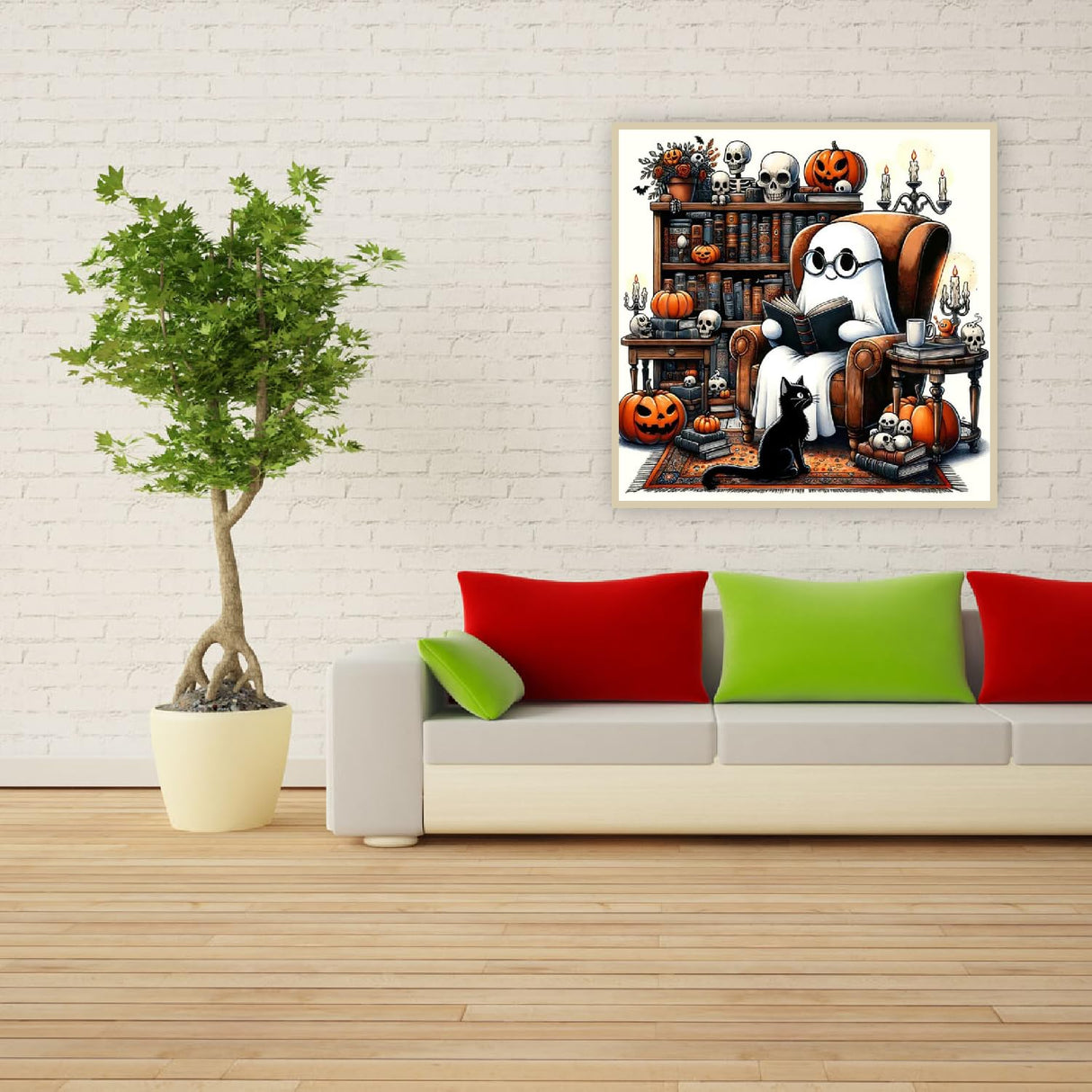 Ghost Stamped Cross Stitch Kits for Beginner, Halloween Needlepoint Cross Stitch Kits for Adults, 11 CT Patterns Dimensions Counted Cross Stitch Arts Craft Kits 14x14in (Without Frame) LWZAYS