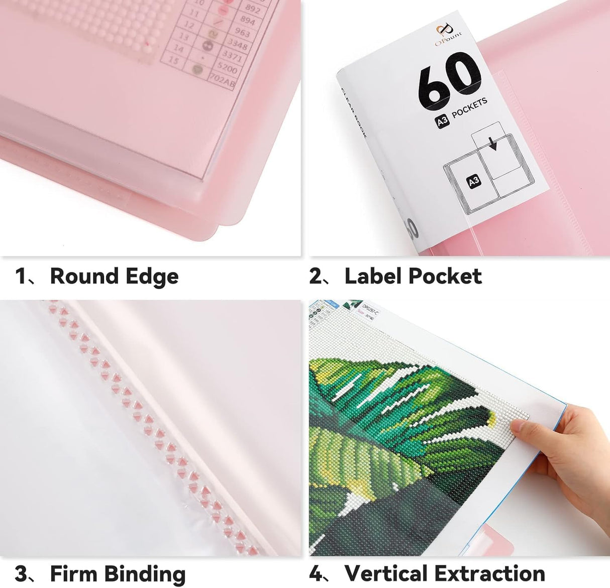 2 Packs A3 Storage Book for Diamond Art Portfolio Folder for Diamond Painting Accessories with 60 Pocket Slevees Protectors (2PCS-Green and White) ESEHGS