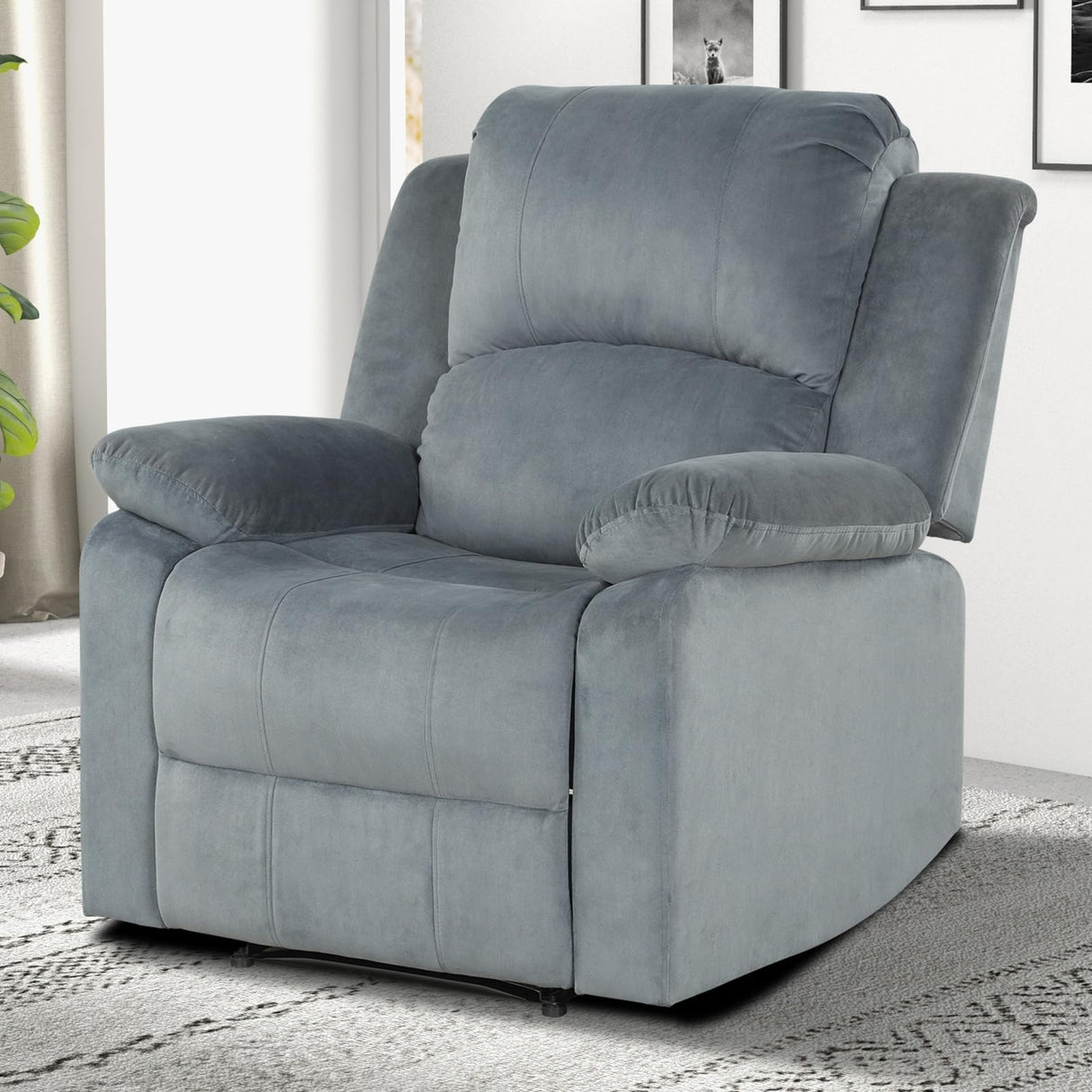 EBELLO Classic Manual Recliner Chair with Soft Padded Headrest and Armrest, Overstuffed Recliner Single Sofa Chair for Living Room, Bedroom, Grey EBELLO
