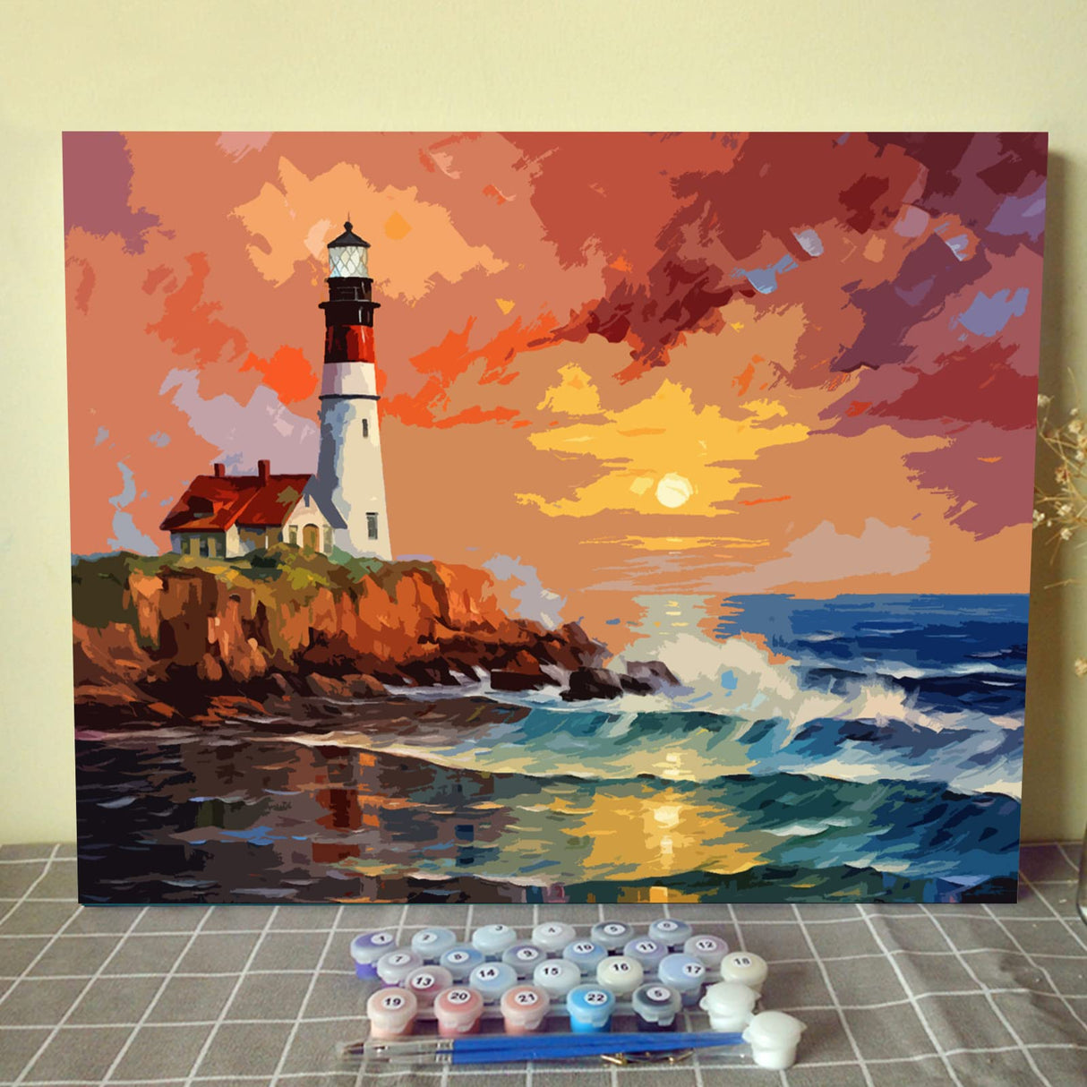 Tucocoo Lighthouse Seascape Paint by Number for Adults,DIY Digital Oil Painting Kits on Canvas with Brushes and Acrylic Pigment Portland Headlight Landscape Picture for Home Decor 16x20inch Frameless Tucocoo