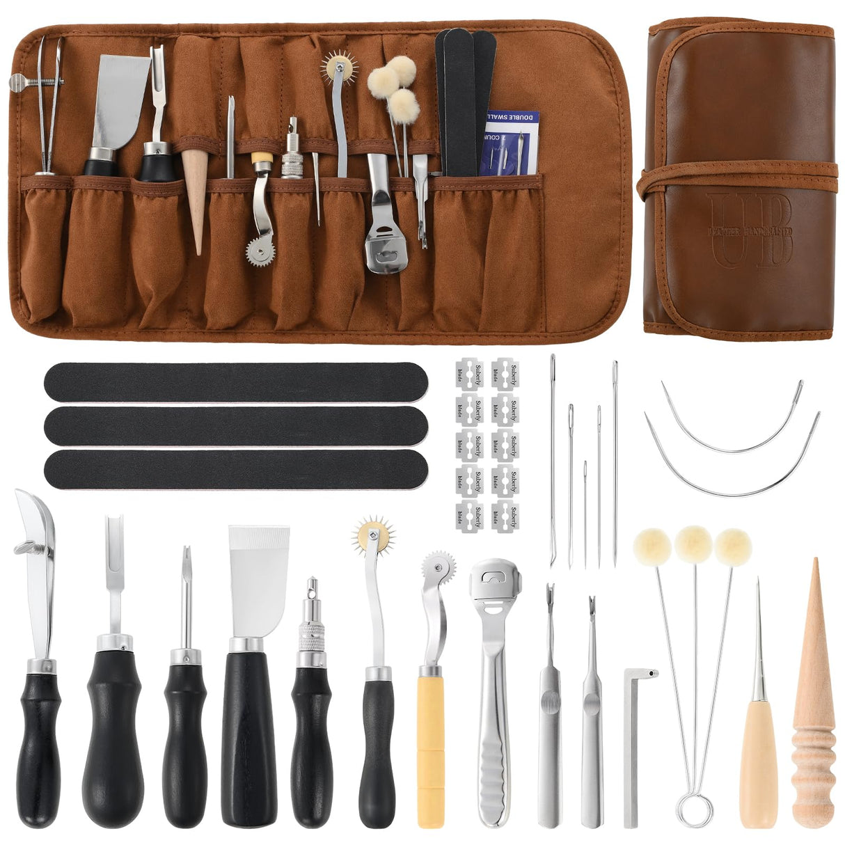 FOPUGT Leather Tooling Kit - Comprehensive Leather Working Kit for Beginners and Professional, with Engraving Punching Stamping Tools FOPUGT