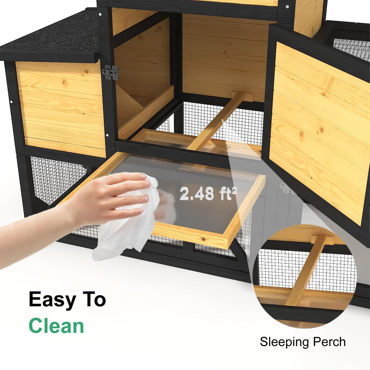 TIMHAKA 80'' Chicken Coop with Nesting Box, Outdoor Duck Coop, Chicken House for Outside, Wooden Chicken Coops with Run & Waterproof Asphalt Roof, Wheels, Removable Tray and Hanging Chicken Feeder TIMHAKA