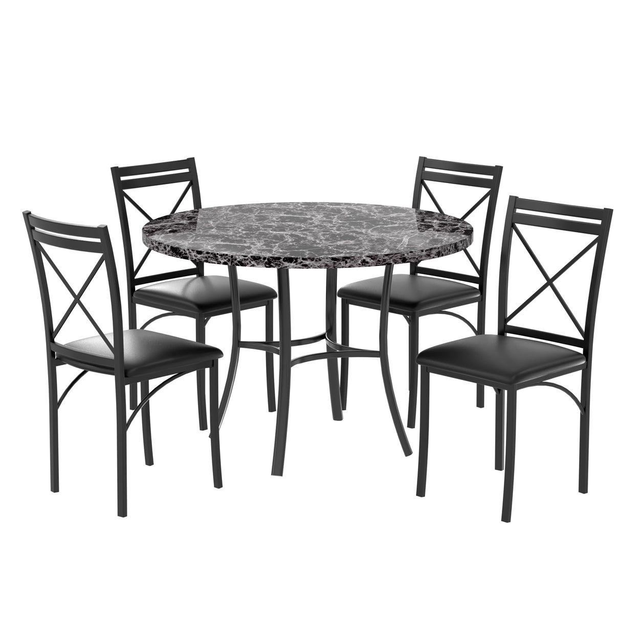 VECELO 5 Piece Dining Table Set for 4, Faux Marble Dinette with Chairs for Kitchen, Breakfast Nook, Small Space, Black VECELO