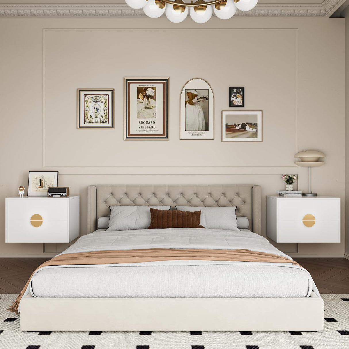 Floating Nightstands Set of 2 with LED Light Strip, and 2 Drawers – Modern Wall-Mounted Wooden Bedside Tables for Bedroom iyrany