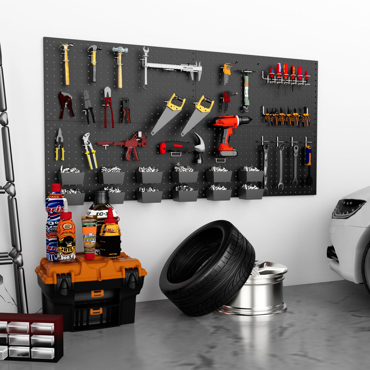 Daanxw 158PCS Metal Pegboard Kit with Hooks for Wall Garage Tools Pegboard Storage System for Garage (Black Box, 4-12X24) Daanxw