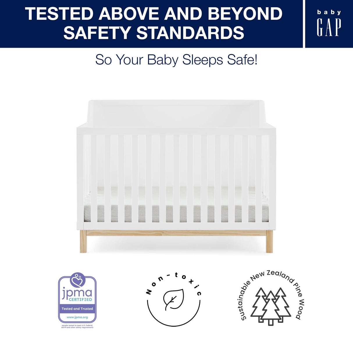 GAP babyGap Oxford 6-in-1 Convertible Crib - Greenguard Gold Certified, Bianca White/Natural Delta Children