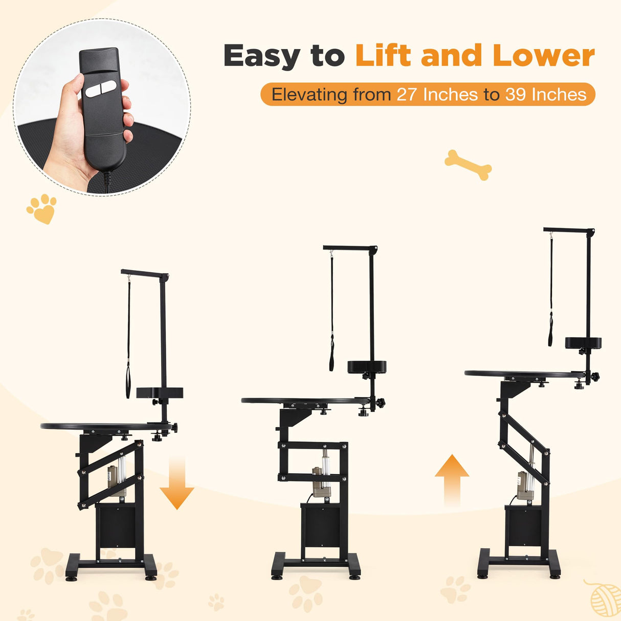 JFHID Professional Electric Lift Dog Grooming Table, Portable Height Adjustable Pet Grooming Station with Foldable Arm, Tool Organizer and Wired Remote, for Small Dog at Home, Black JFHID