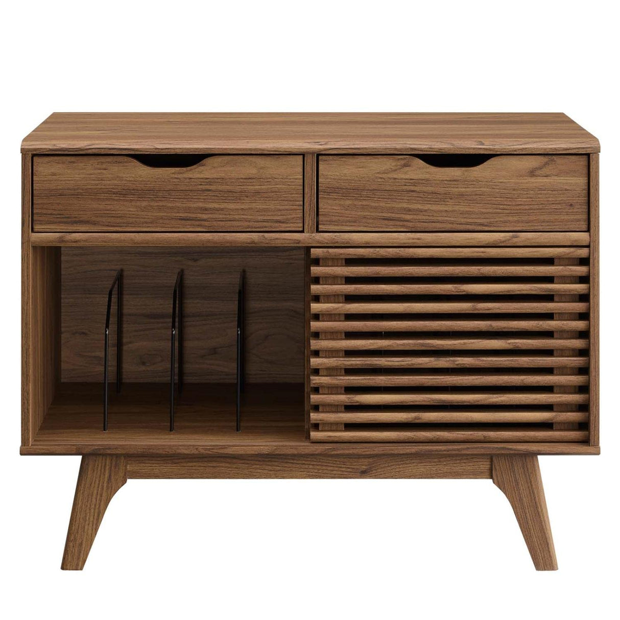 Modway Render Mid-Century Modern Vinyl Record Storage Display Cabinet, 37 Inch, Walnut Modway