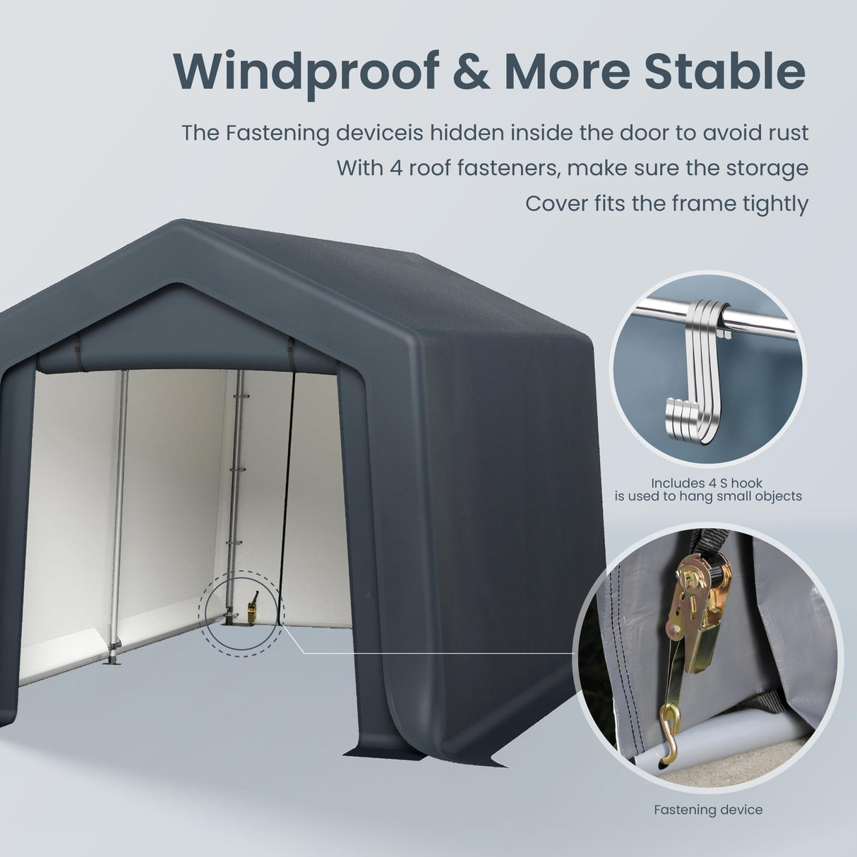 PHI VILLA 8'x12'x7.3' Outdoor Portable Storage Shelter Shed Garage with 2 Roll up Zipper Doors & Vents Carport for Motorcycle Bike Waterproof and UV Resistant Anti-Snow Portable Garage Kit Tent, Gray PHI VILLA