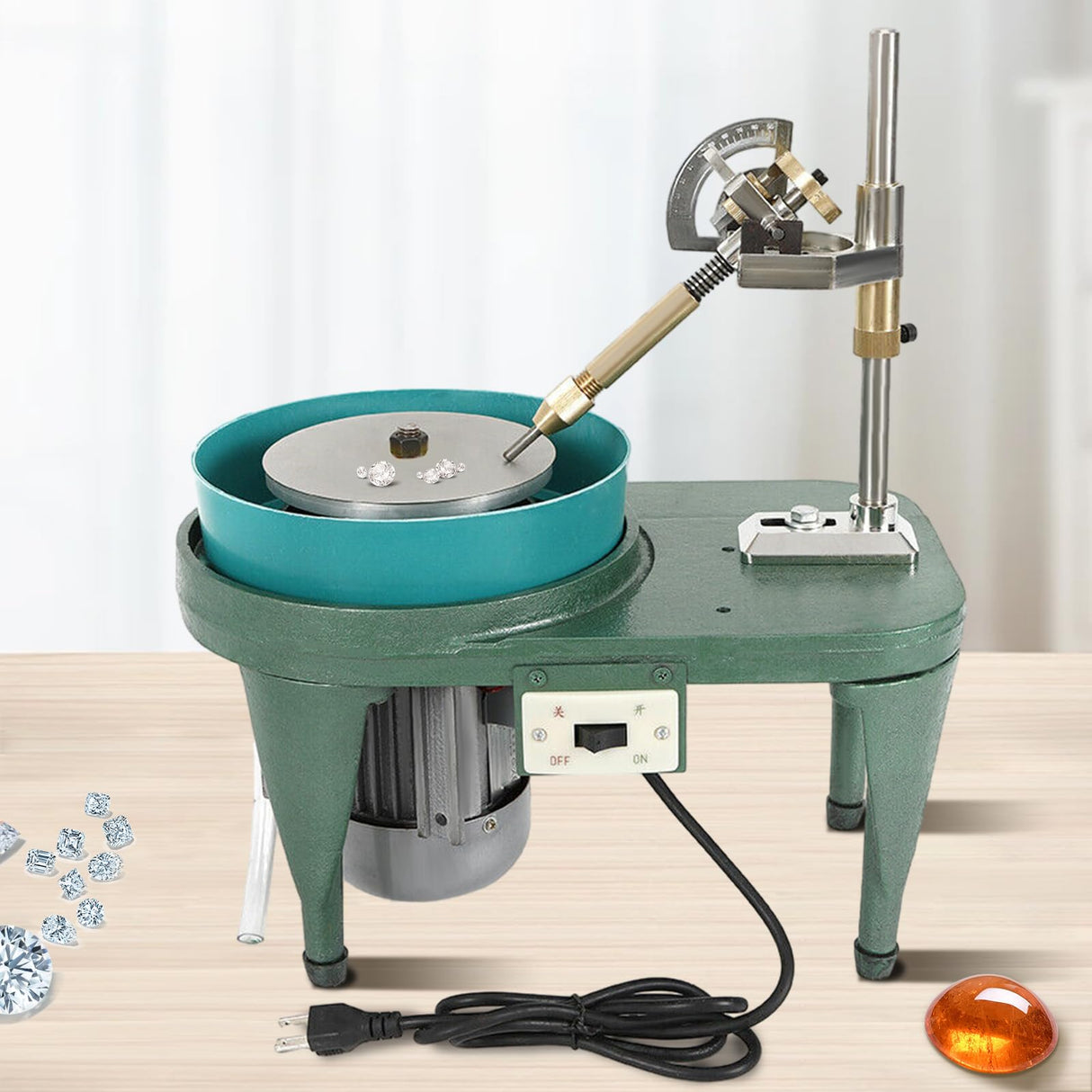 Gem Faceting Machine 180W Jade Grinding Polishing Machine 2800RPM Rock Polisher Jewel Angle Polisher with Faceted Manipulator for Jewelry Polisher with 6 Inch Polishing Disc (Green) DDYOOK