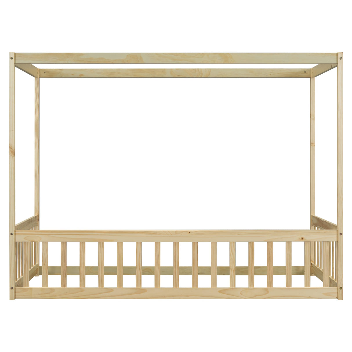 Bellemave Twin Natural Wood Canopy Bed Frame with Safety Guardrails for Kids Bellemave