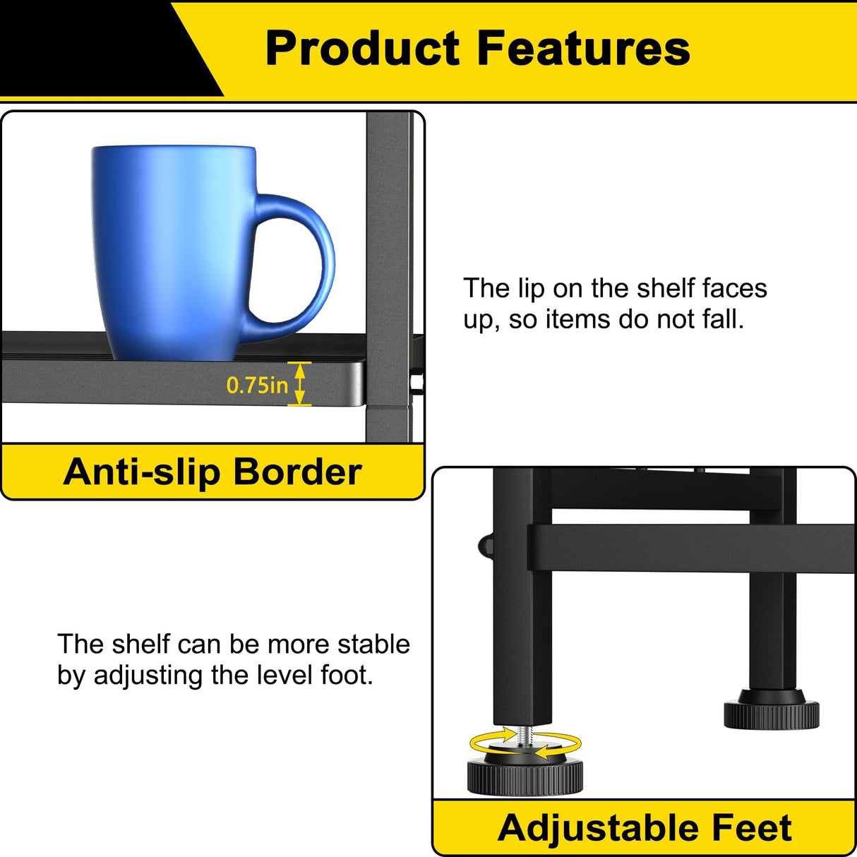 GIOTORENT 5-Tier Heavy Duty Garage Shelving Unit 750 lb Capacity, All-Carbon Steel Storage Rack for Laundry Room Organization, Kitchen Pantry Bathroom - Commercial Metal Shelves (Black) GIOTORENT