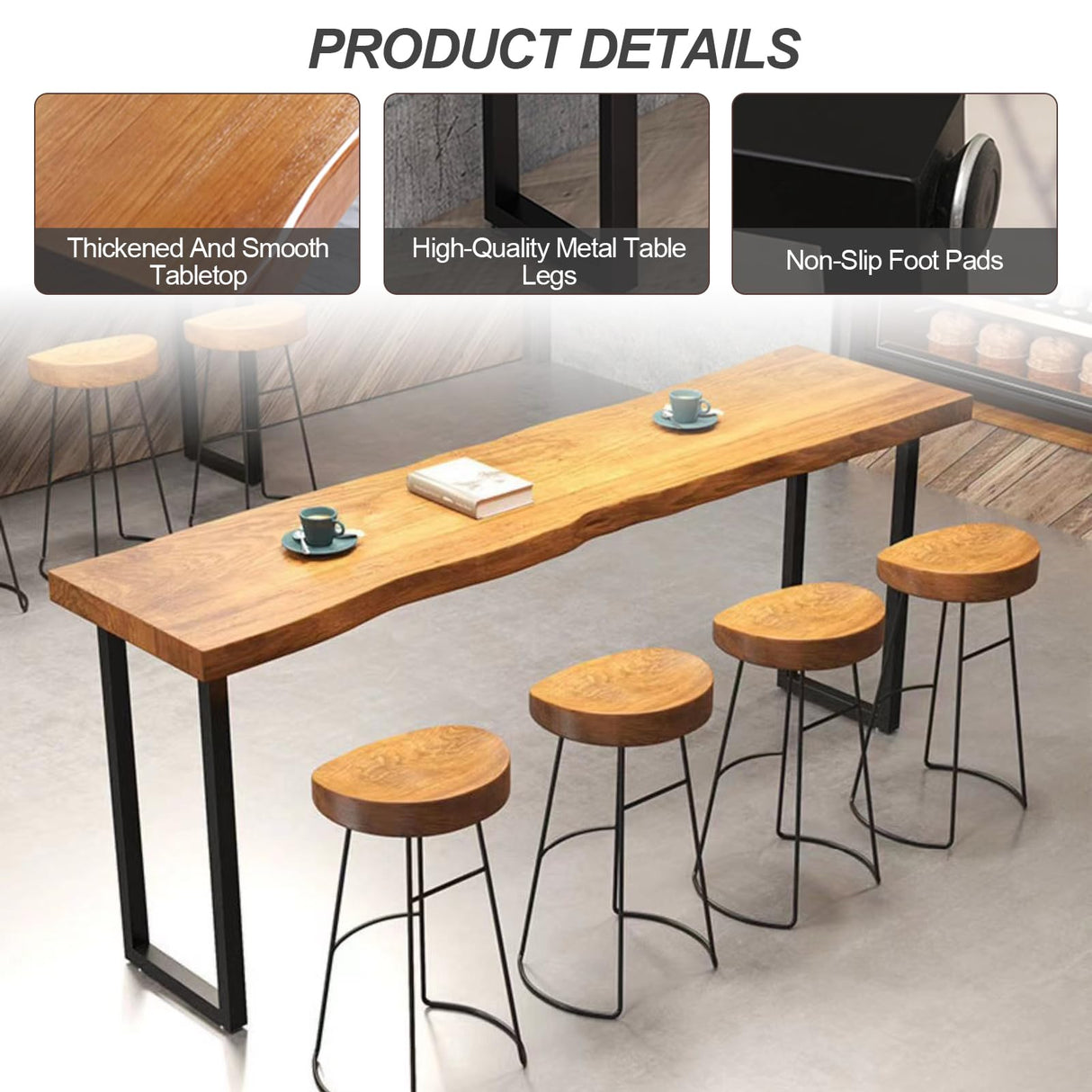 robwibw Bar Height Pub Table, Rectangle Bar Bistro Table Long Counter Height Dining Table Rustic Breakfast Bar for Bar Coffee Kitchen Restaurant (47.2" L * 17.7" W * 41.3" H) robwibw