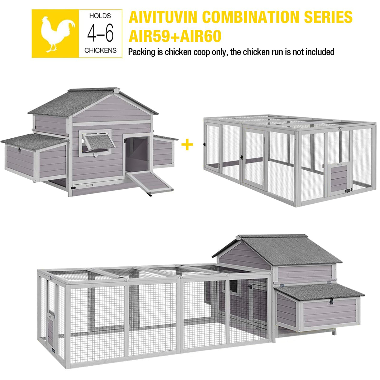 Aivituvin Chicken Coop Duck House with Dual Nesting Boxes for 4-6 Chickens Compatible with Automatic Chicken Coop Door and Extra Run 67.3" L x 36.8" W x 40.6" H Aivituvin