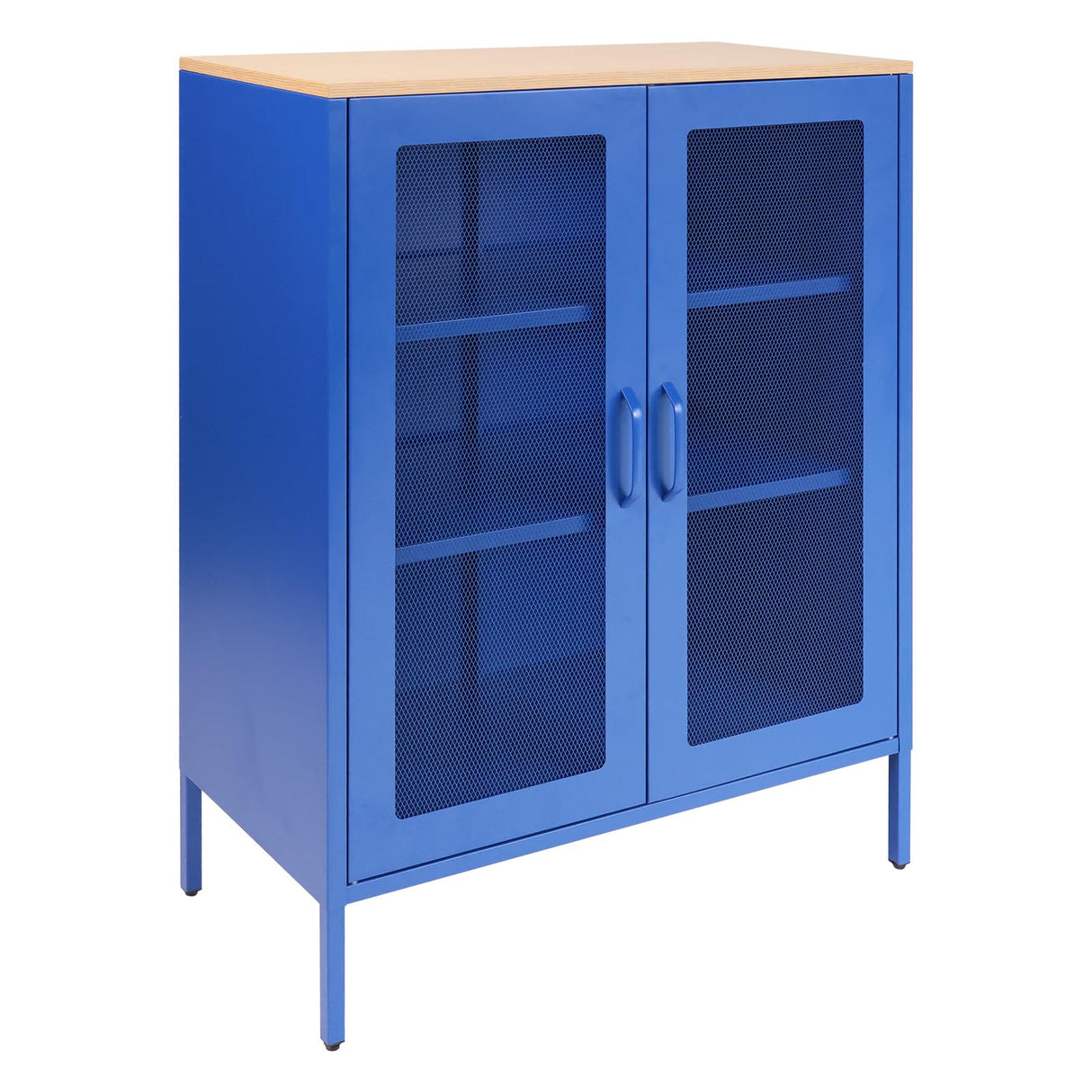 ALBAD Metal Storage Cabinet with Mesh Doors and Adjustable Shelves, Free Standing Sideboard Buffet Cabinet for Kitchen, Living Room, Dining Room, Home Office (Blue) ALBAD