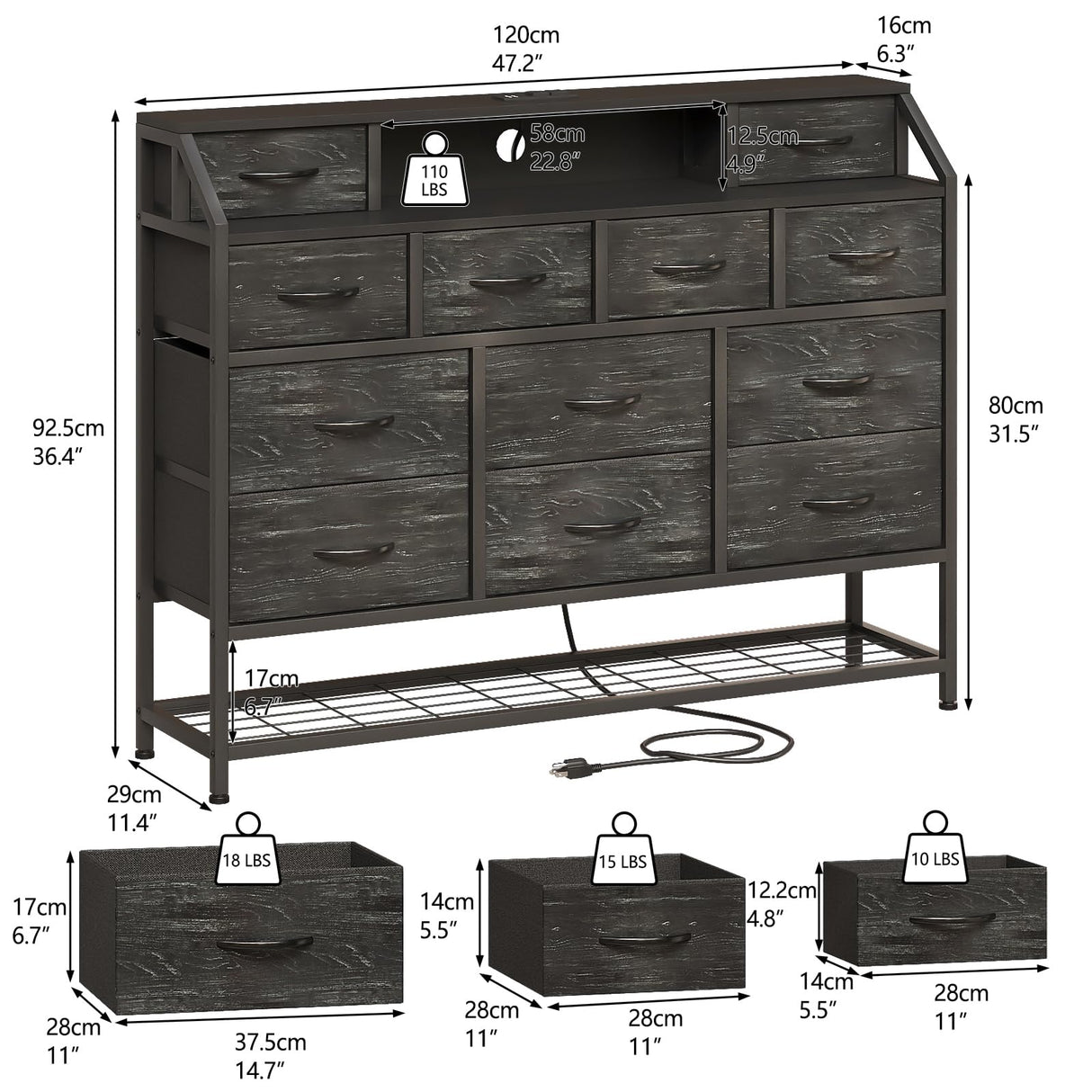 Welfuturer Dresser for Bedroom with 12 Drawers Black Dressers with Charging Station and LED Light 50 inch TV Stand Chest of Drawers with Shoe Rack and Open Shelf for Living Room Entryway Halfway Welfuturer