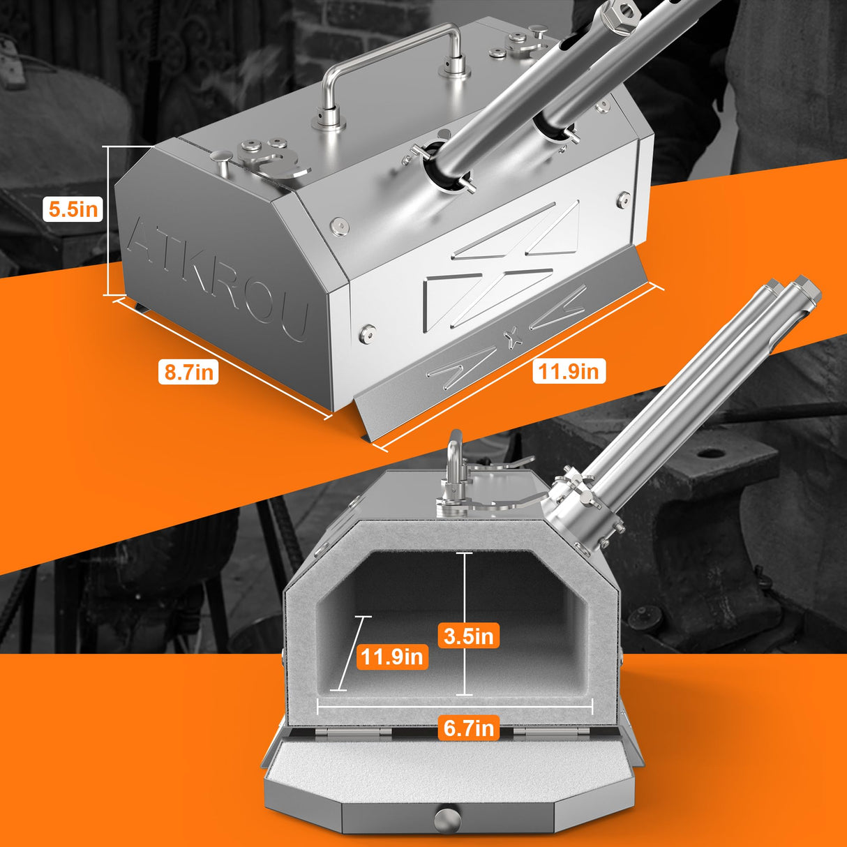 ATkrou Gas Propane Forge 2600°F,Double Doors,Large Capacity,Portable Equipment,Knife Making(Stainless Steel) Blacksmithing Farrier tool,Gas Welding Kits, Forge Kit GY200 ATkrou